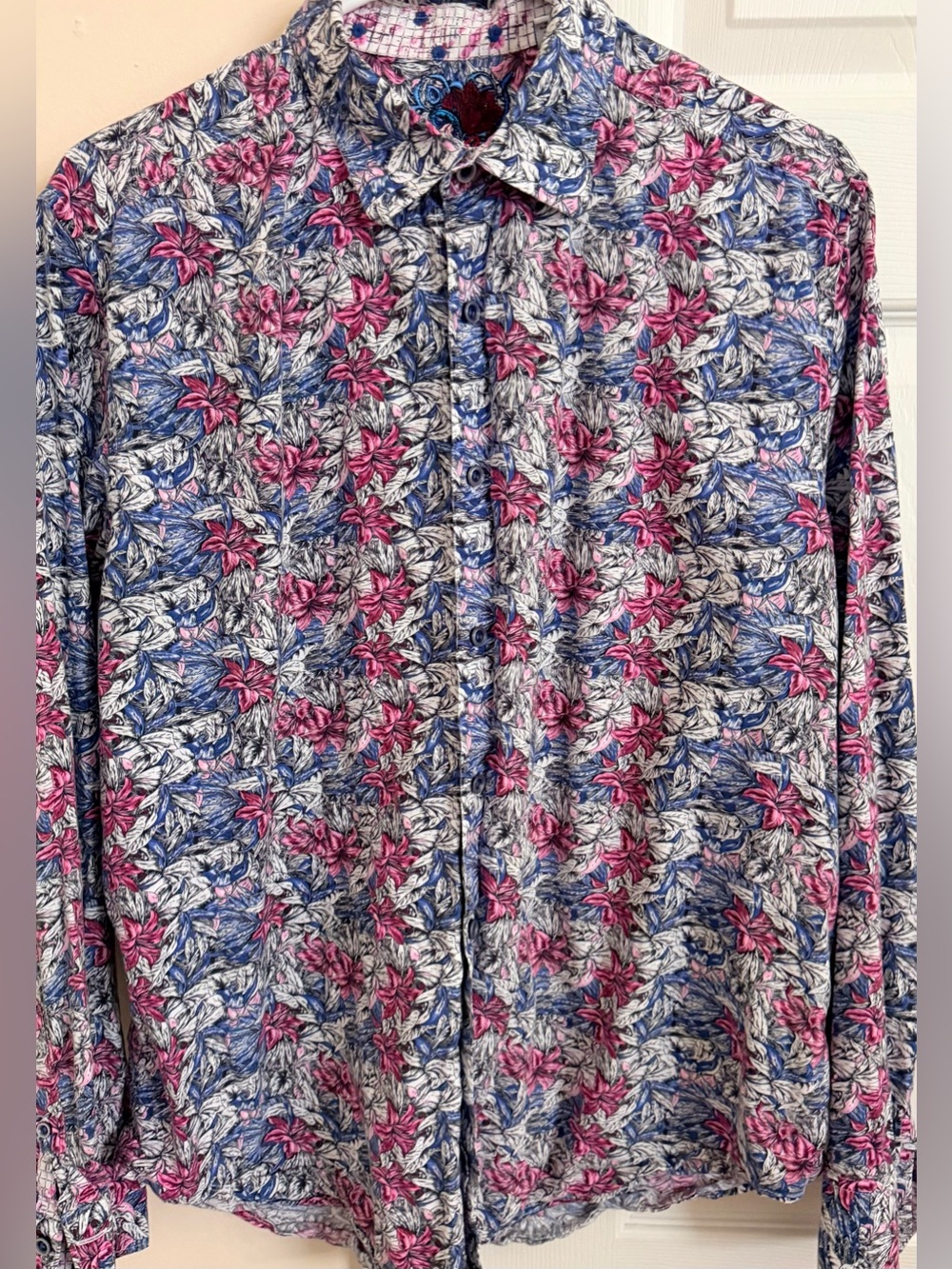 Robert Graham Floral Classic Fit Shirt Long Sleeve Mens Size XL Flip Cuff